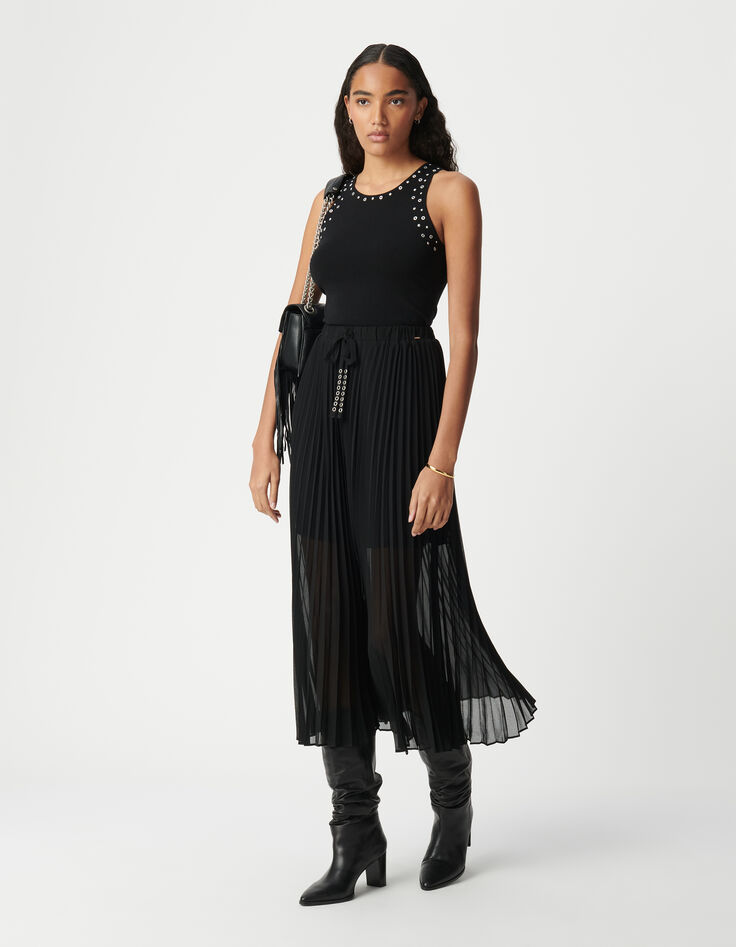 Jupe noire plissée femme-1