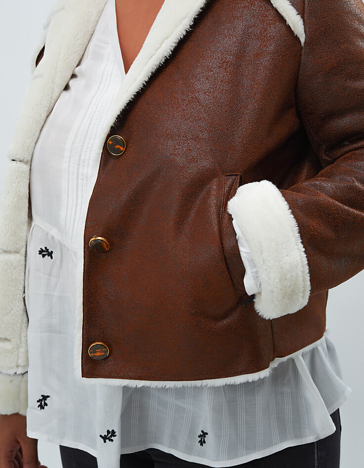 Manteau cognac façon peau retournée I.Code-4
