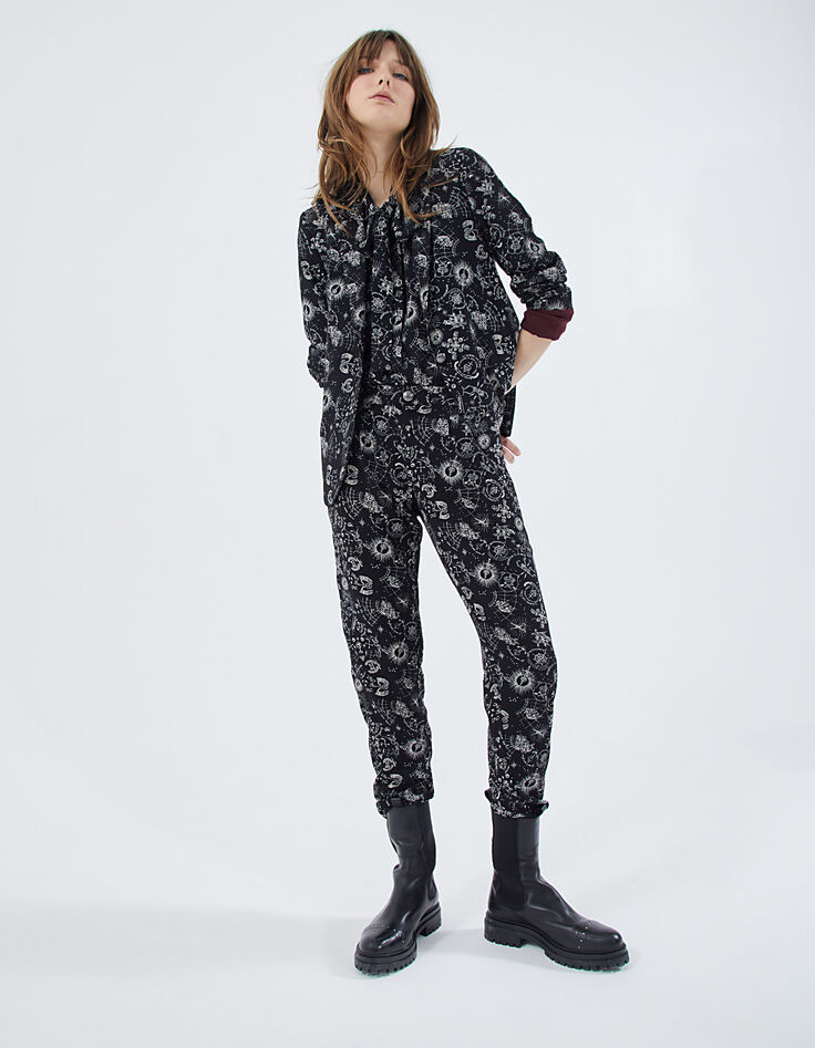 Pantalon droit en crêpe imprimé tatoo femme-1