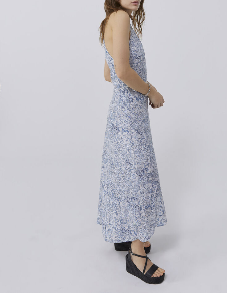 Robe longue bleu imprimé bandana Femme-2