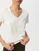 Weißes Damen-T-Shirt Biowolle Schriftzug Stick-Buchstaben-4