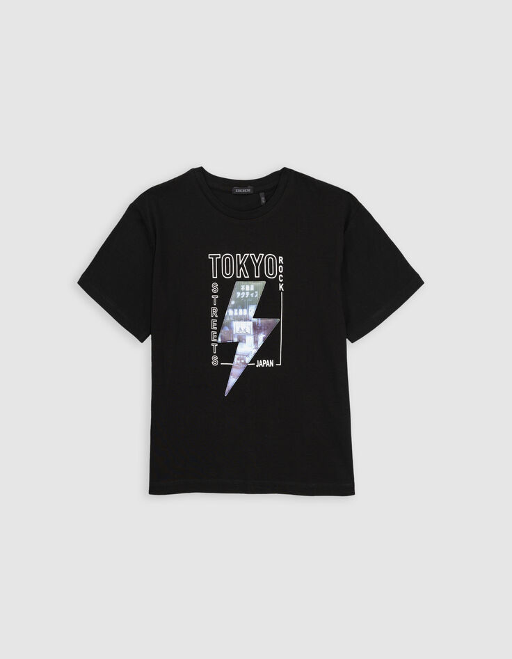 T-shirt noir motif éclair lenticulaire garçon-4
