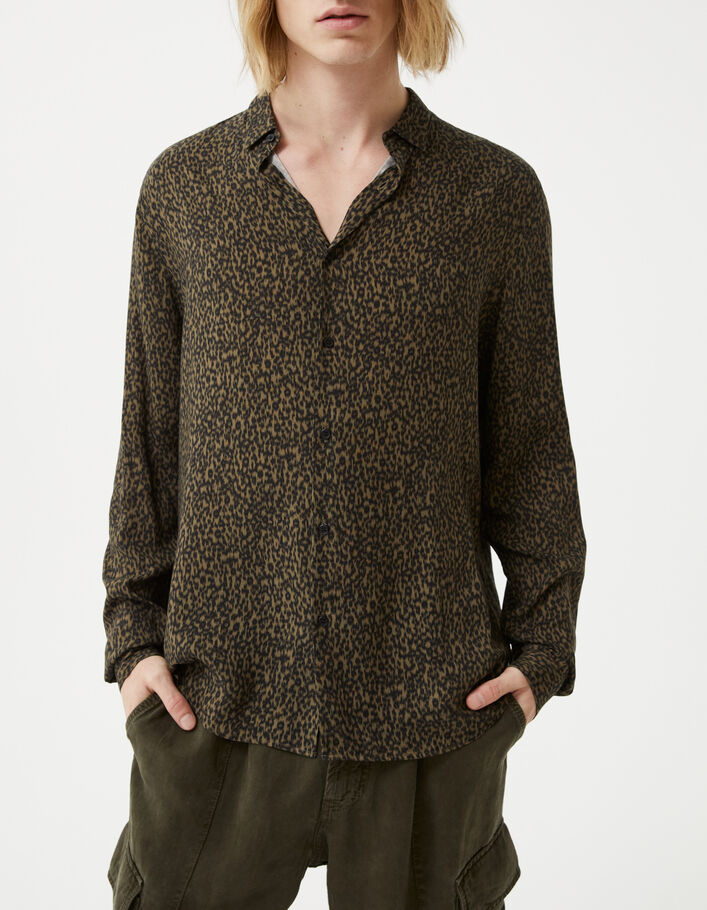 Hellkhaki REGULAR-Herrenhemd mit Blumen-Camouflageprint - IKKS