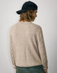 Kittgrauer Herrenstrickpullover mit Zopfmuster-3