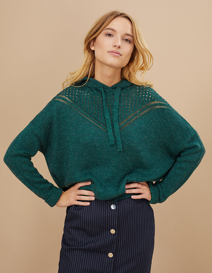 I.Code duck green knit hooded sweater