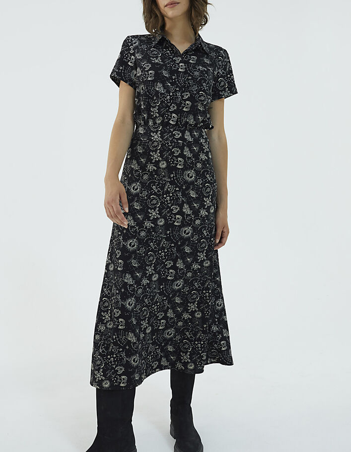 Langes Kleid aus Viskosechiffon mit Tattoo-Print-3