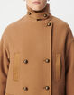Chaquet&oacute;n largo de mujer en camel con detalles de nailon pespunteado-4