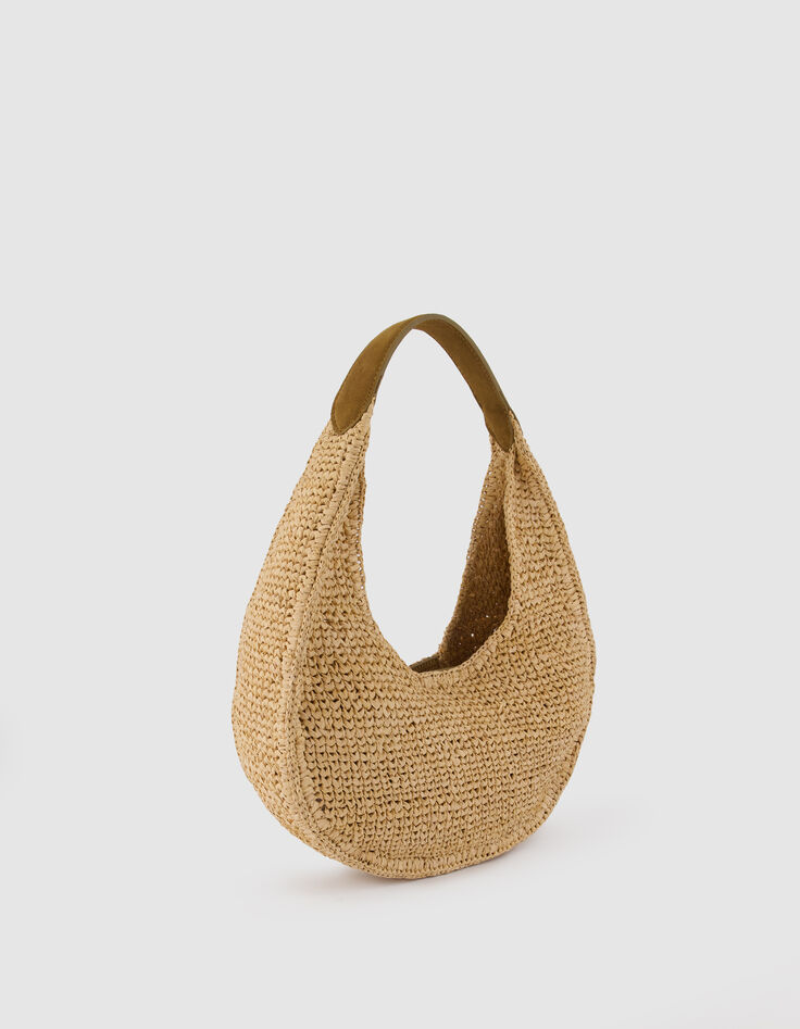 Allane Mujer bolso media luna trenzado rafia beige-3