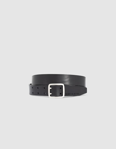 Men's black leather belt with double pin buckle - IKKS