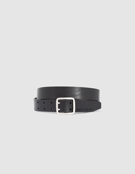 Men's black leather belt with double pin buckle