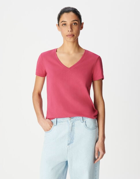 Rosa T-Shirt mit V-Ausschnitt f&uuml;r Frauen - IKKS