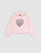 Sweat à capuche rose message brodé forme coeur fille-4