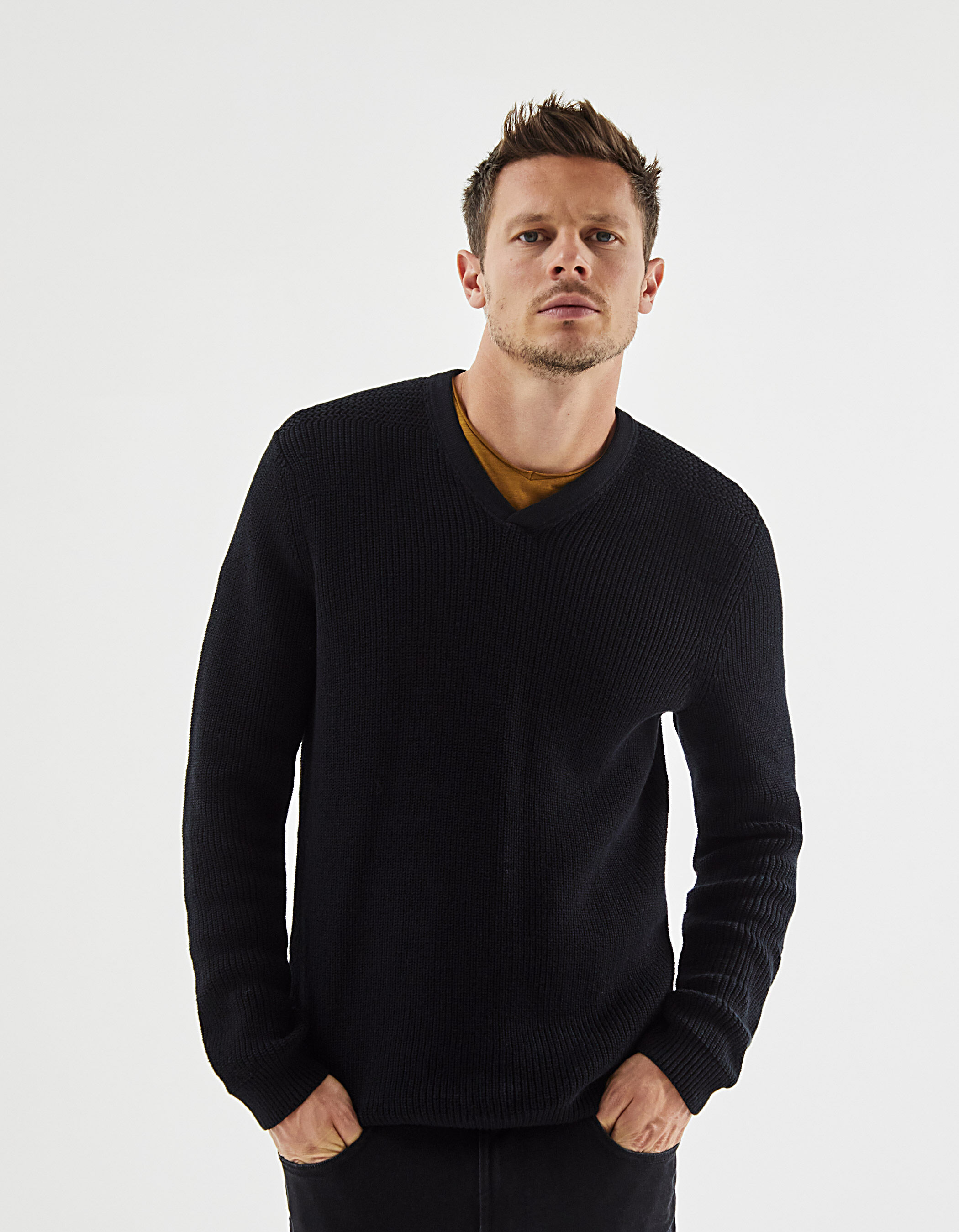Men s black knit V neck sweater