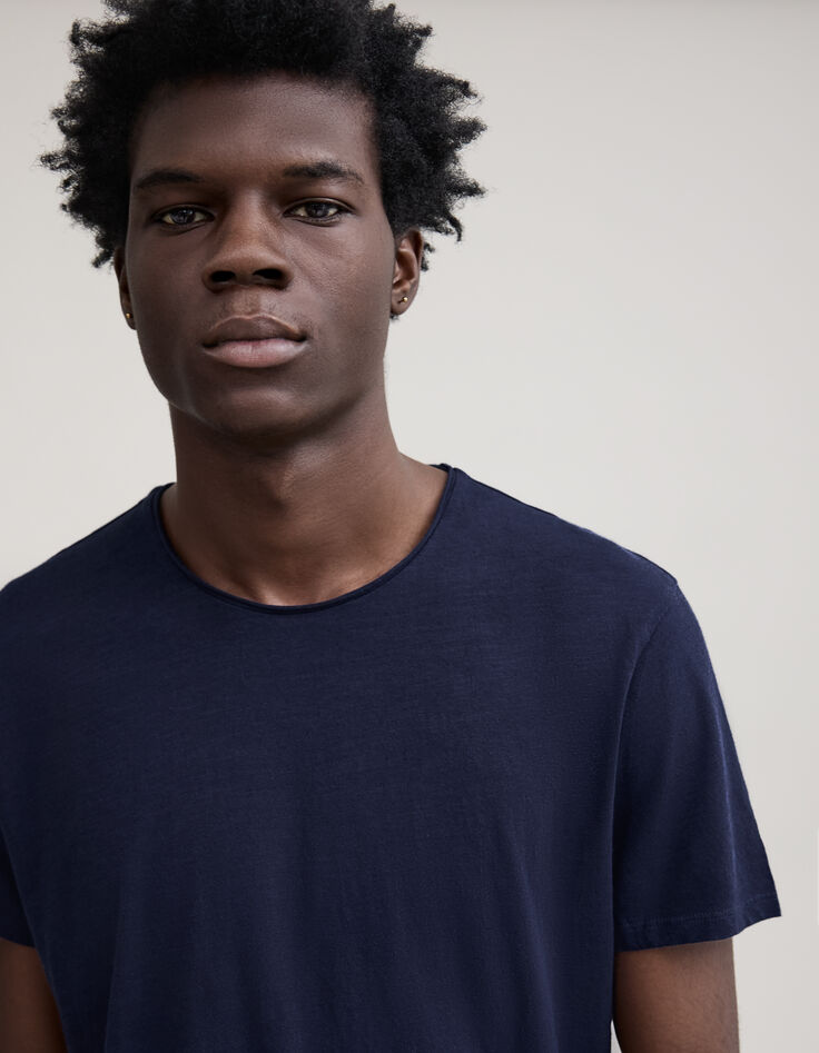 Men’s indigo organic cotton Essential round-neck T-shirt-4