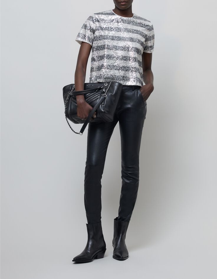 Top motif rayures brodées sequins Femme-2