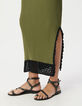 Robe tube longue kaki tricot côtelé Femme-4