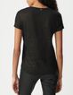 Zwart T-shirt V-hals linnen foil dames-3