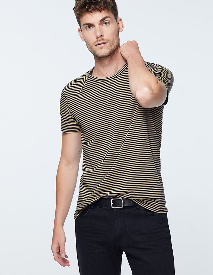 Men's beige with black stripes sailor T-shirt - IKKS