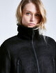 Manteau noir en vraie peau retournée zippée Femme-1