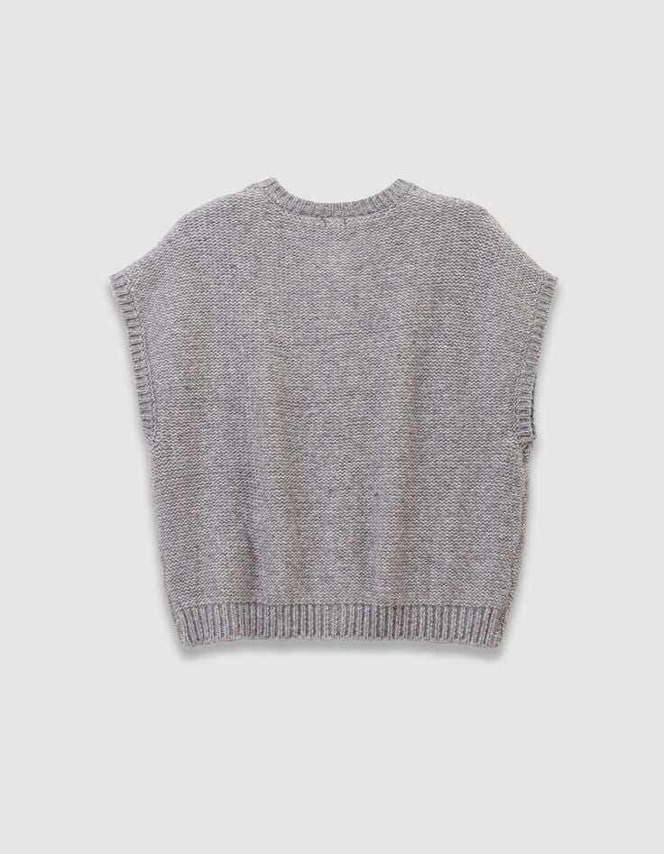Girls’ grey cable knit sleeveless cardigan-5 Girls’ grey cable knit sleeveless cardigan-5