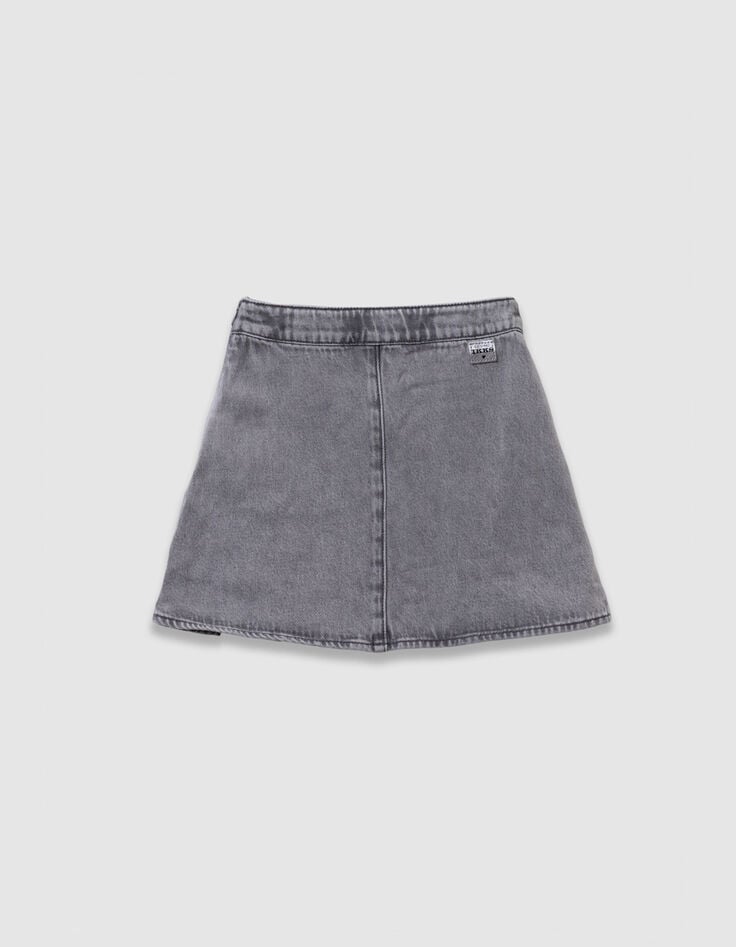 Short skirt in grey pleated denim for girls-3