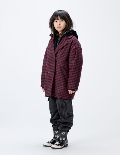 Abrigo cuadros negro pieza capucha niña - IKKS
