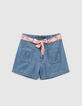Mädchen-Jeansshorts Bio, Gürtel, psychedelische Blumen-1
