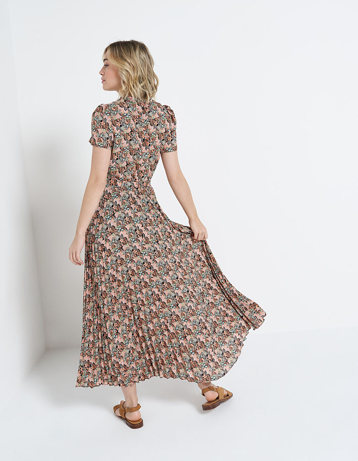 I.Code copper plant print pleated long dress