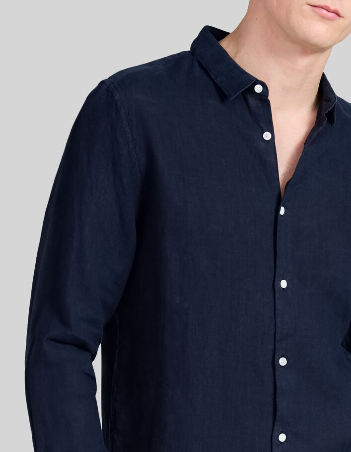 Marineblauw SLIM overhemd 100% linnen Heren - IKKS