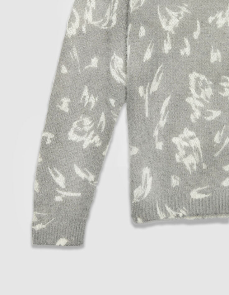 Grauer Damen-Winterpulli Punktdruck Ecru-7