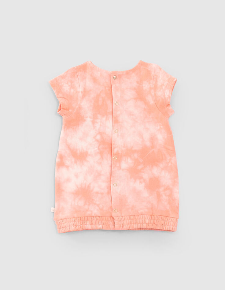 Baby girls’ peach tie-dye print sweatshirt fabric dress-2