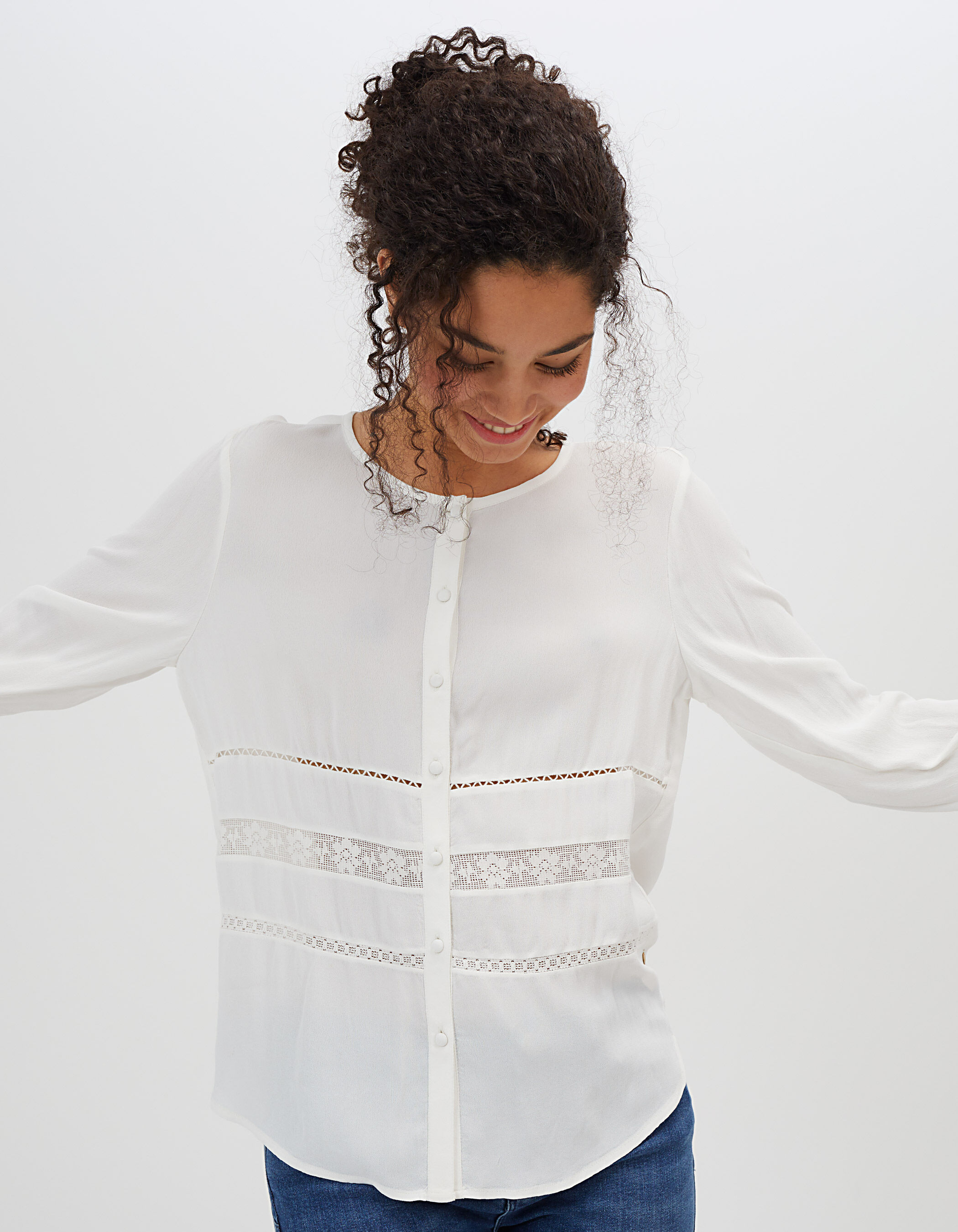 Chemise blanc cass bandes dentelle I.Code