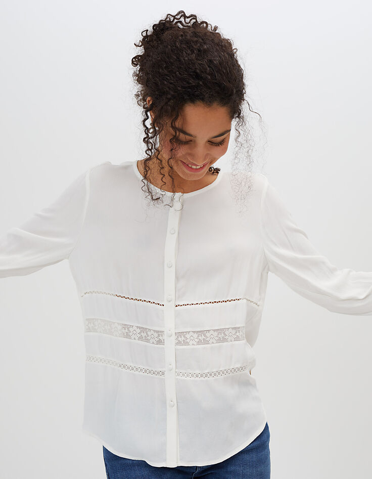 Chemise blanc cassé à bandes dentelle I.Code-1