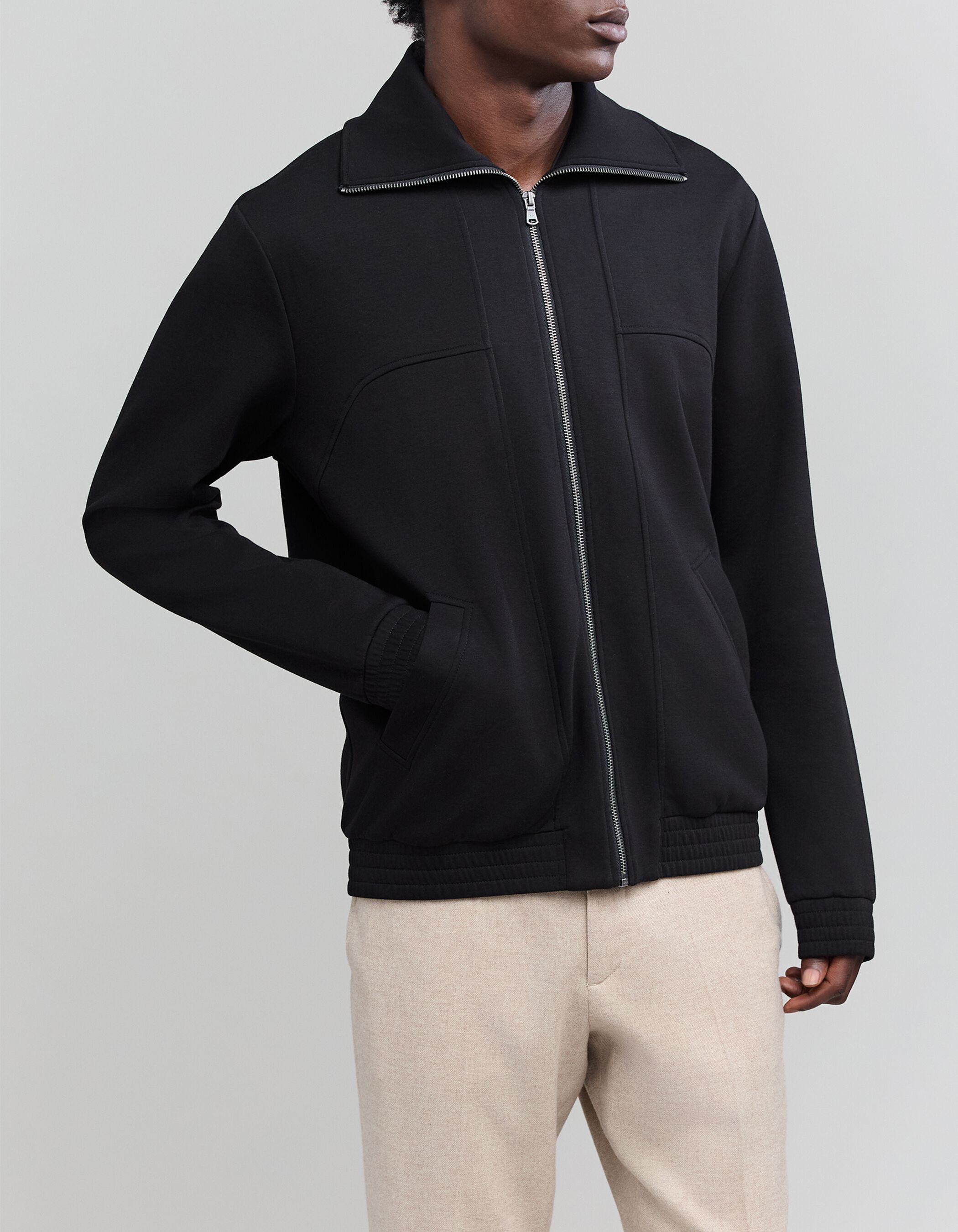 Cardigan zippé noir col montant Homme