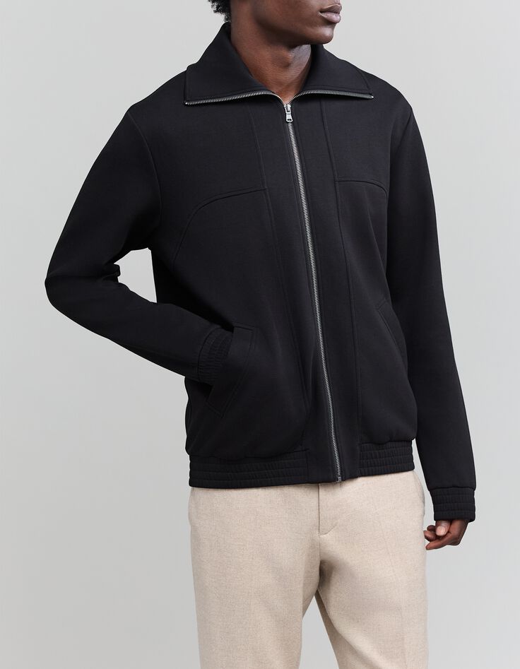 Cardigan zipp&eacute; noir col montant Homme-2