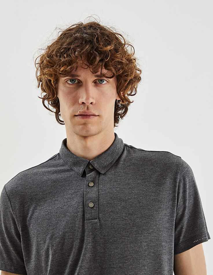 Polo gris anthracite à col pressionné IKKS BETTER Homme-4 Polo gris anthracite à col pressionné IKKS BETTER Homme-4