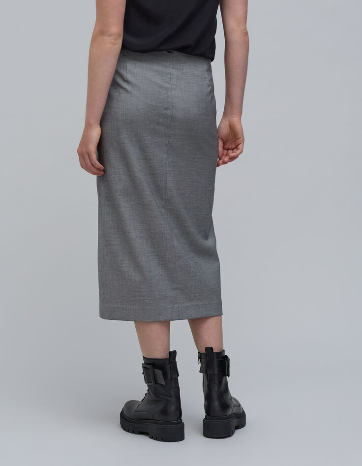 Jupe crayon grise faux-uni Femme-3