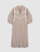Robe chemise marron motif rayures galons dentelle Femme-6