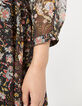 Voile babydoll-jurk metallic bloemenprint op zwart-5