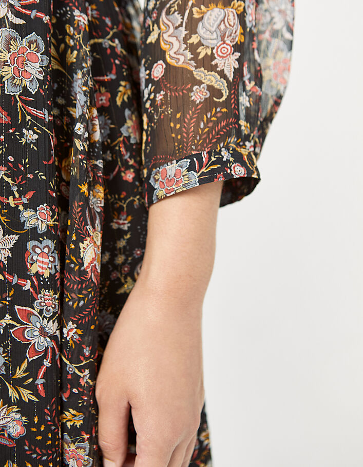 Voile babydoll-jurk metallic bloemenprint op zwart-5