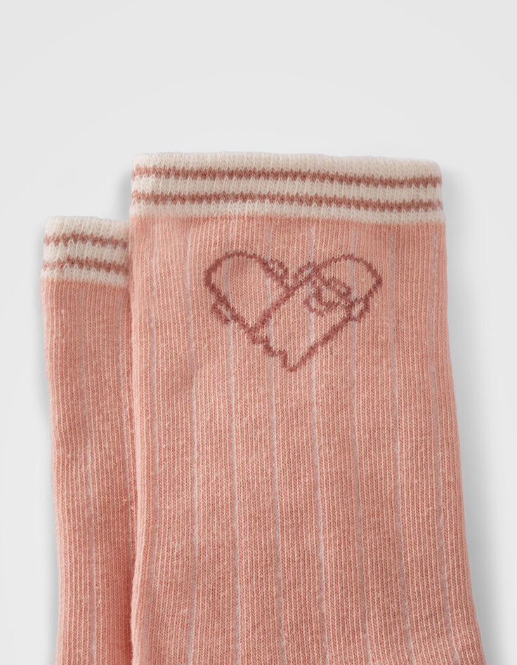 Girls&rsquo; pink, ecru, brown socks-7