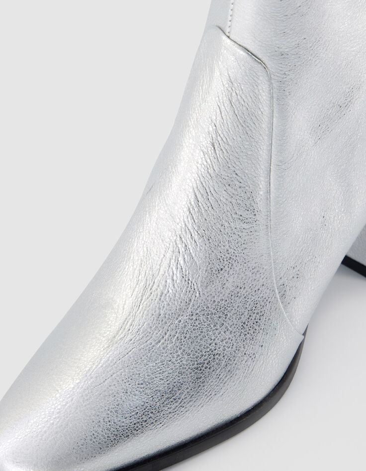 Boots &agrave; talon argent&eacute;es cuir zipp&eacute;es Femme-5