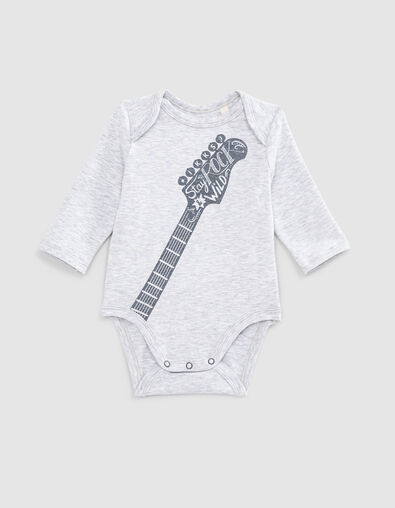 Baby’s putty marl guitar graphic organic cotton bodysuit - IKKS