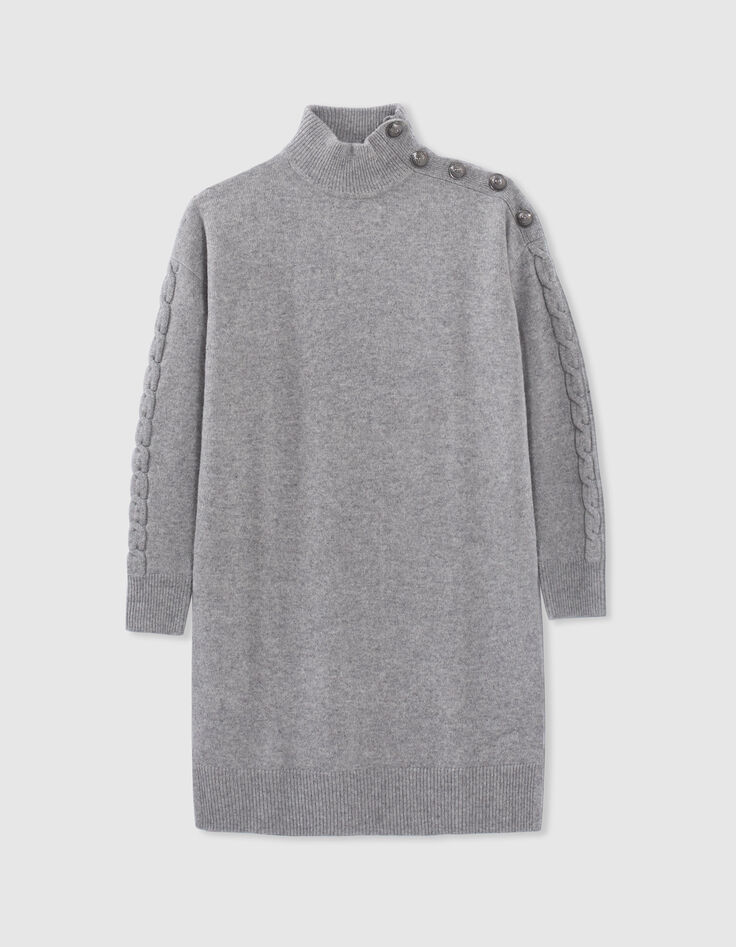 Robe grise tricot boutons gravés sur l'épaule Femme-6