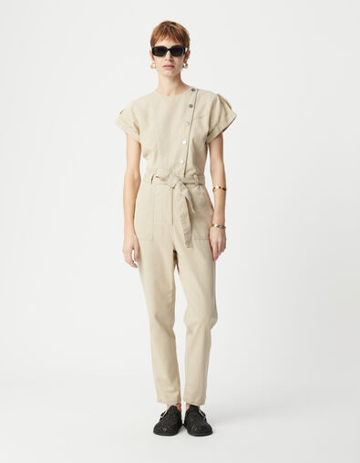 Women's beige jumpsuit with asymmetrical closure - IKKS