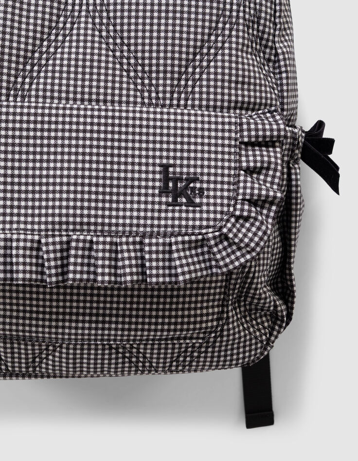 Girls’ black rucksack with ecru gingham, ruffled details-8