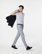 Polo gris claro jaspeado bi-tejido con relieve Hombre-6