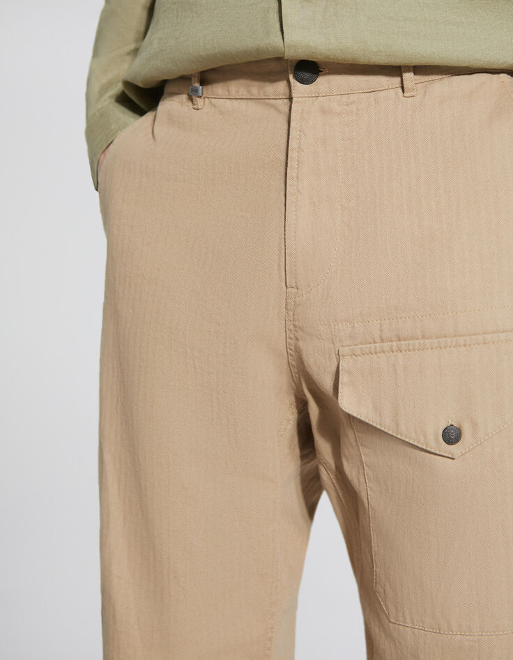 Beige SLIM chinobroek visgraten heren-3