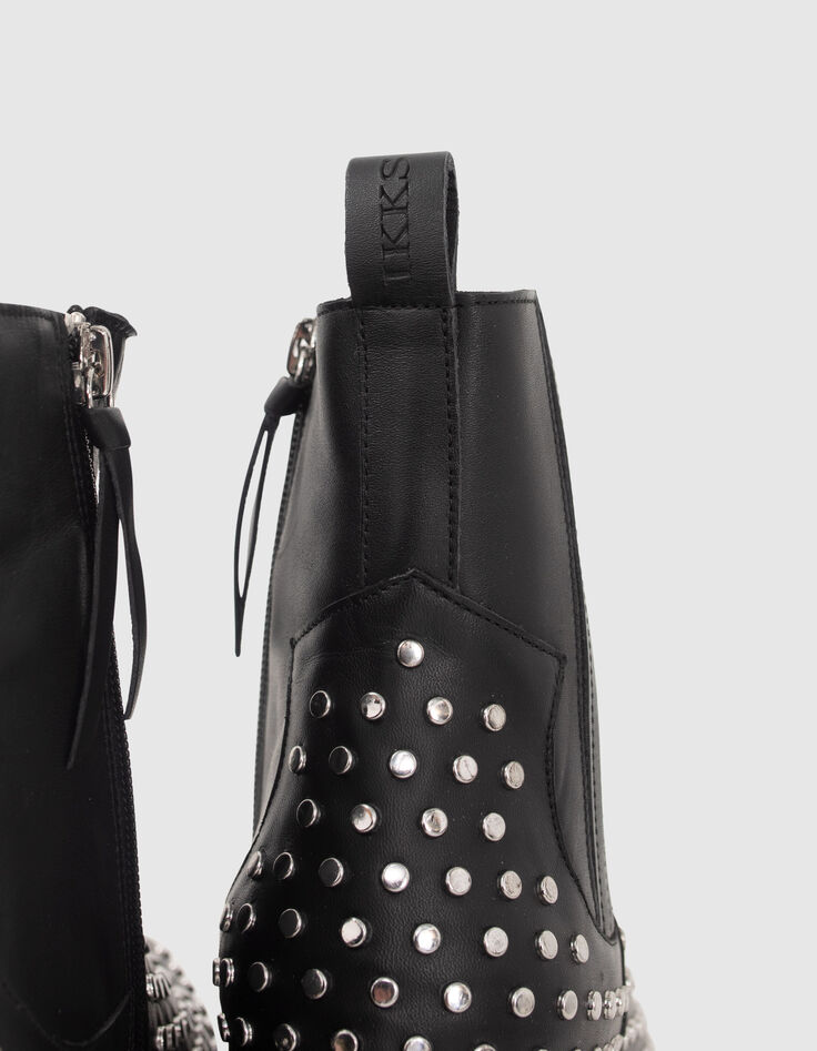 Boots chelsea en cuir coloris noir clous allover femme-4