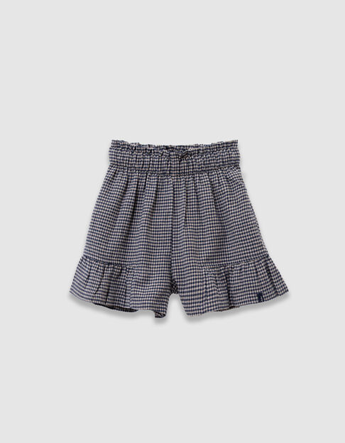 Marineblaue Mädchenshorts mit Vichy-Motiv Rüschen - IKKS